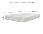 White firm memory foam mattress with 10-inch height and shown dimensions
