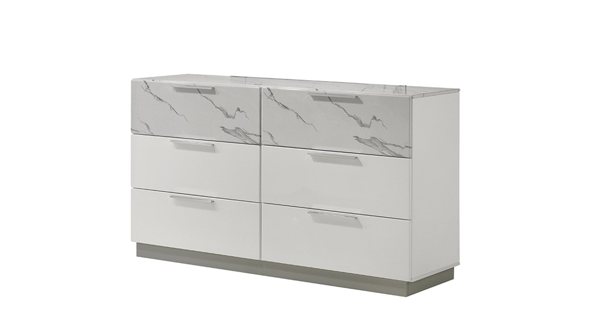 Mist White High-Gloss Marble Lacquer 6-Drawer Dresser