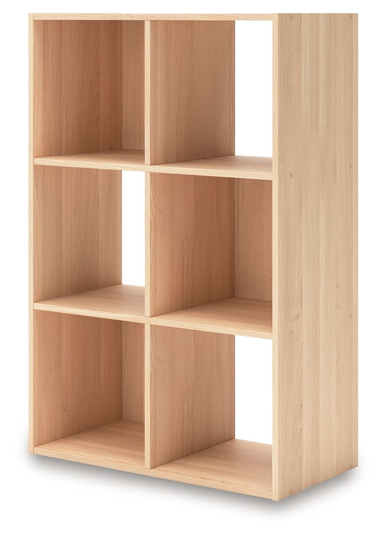 Light wood cube organizer with open cubbies and a tall rectangular frame