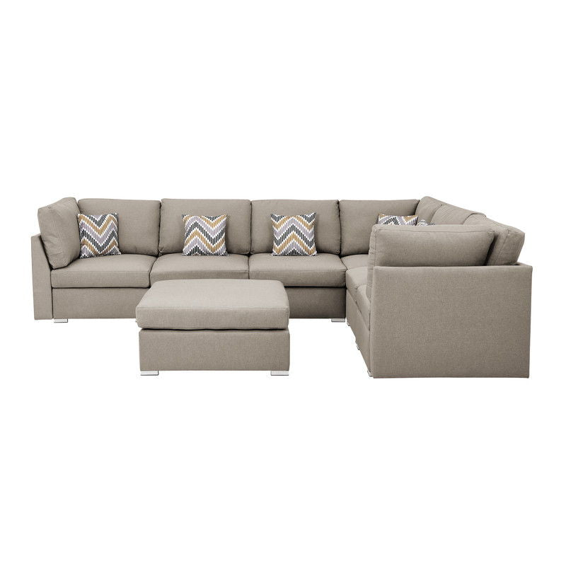Amira - Fabric Reversible Modular Sectional Sofa With Ottoman And Pillows