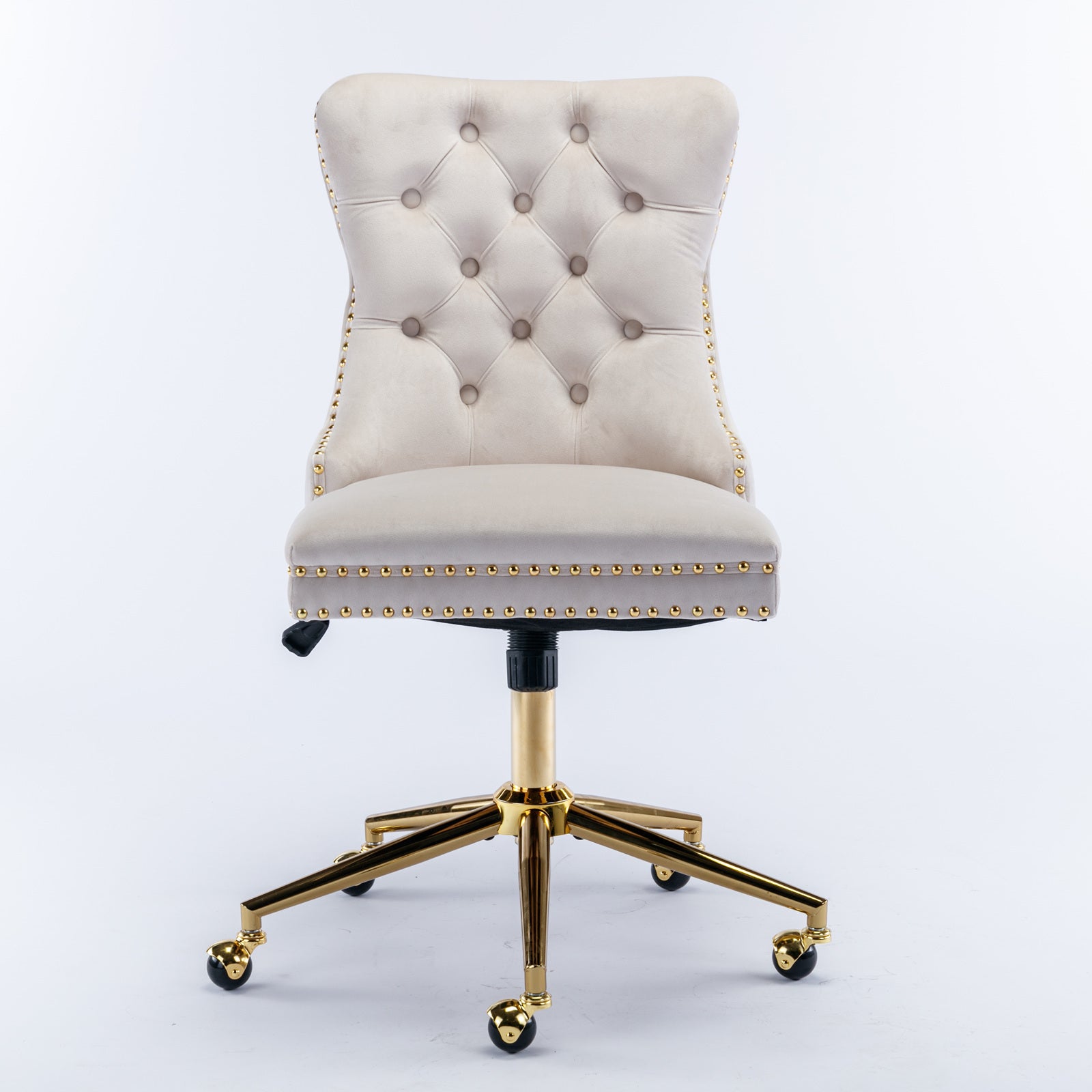 Velvet Tufted Office Chair w/ Gold Base- Beige