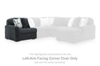 Gunmetal left-arm facing corner chair section with ribbed upholstery and back cushions
