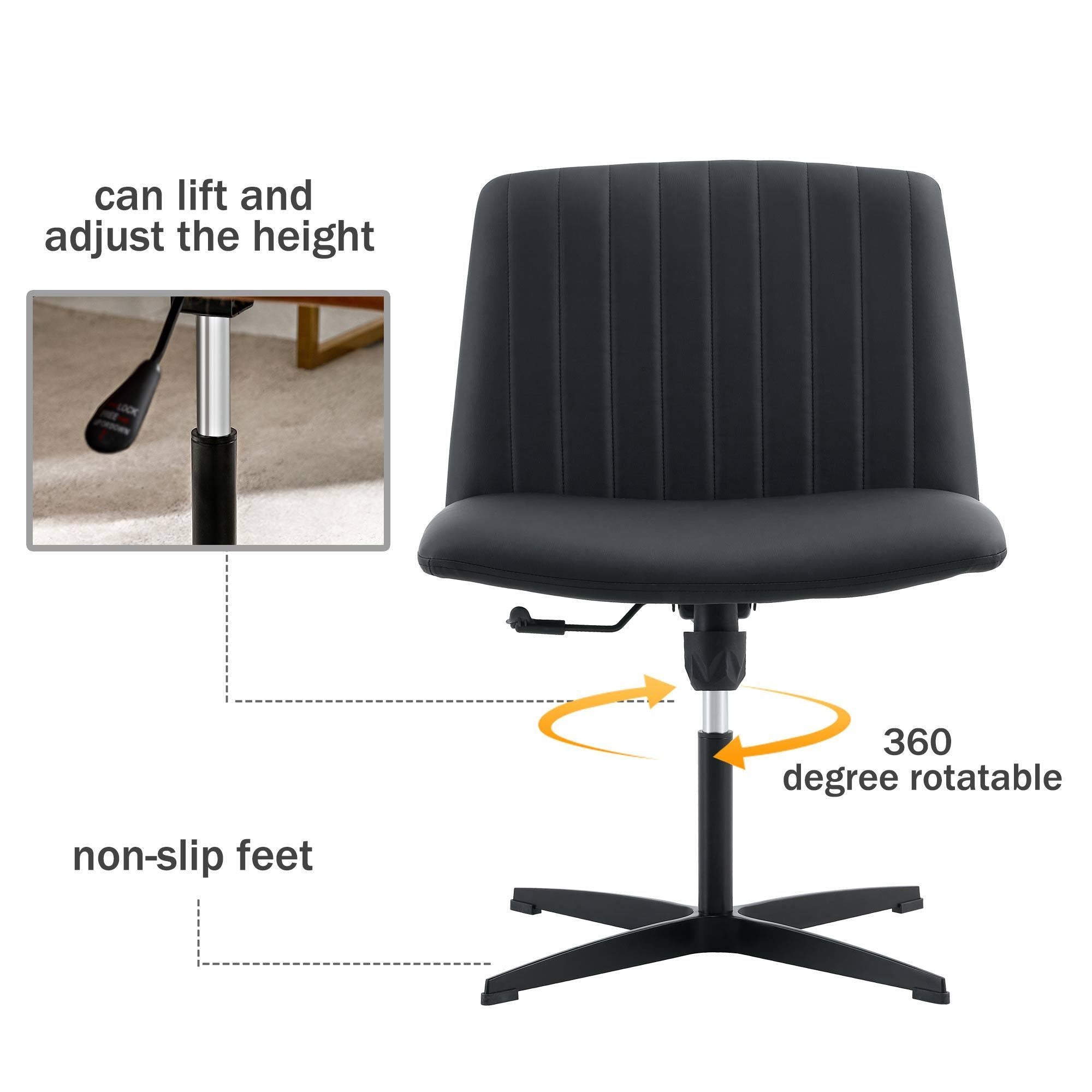 Black PU Leather Home Office Chair, 360° Swivel, No Wheels