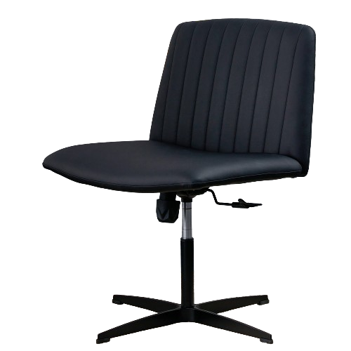 Black PU Leather Home Office Chair, 360° Swivel, No Wheels