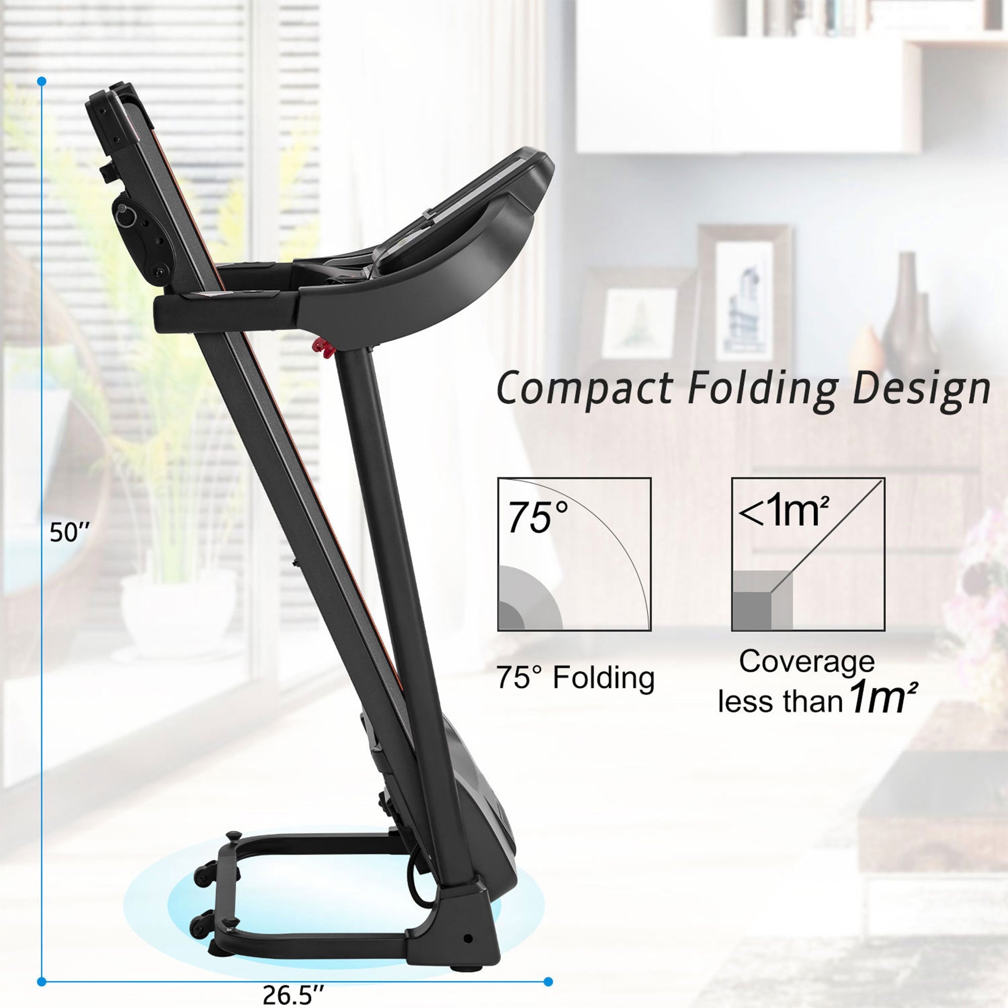 Compact Motorized Folding Treadmill with Audio Speakers and Incline Adjuster | Easy Running Jogging Machine