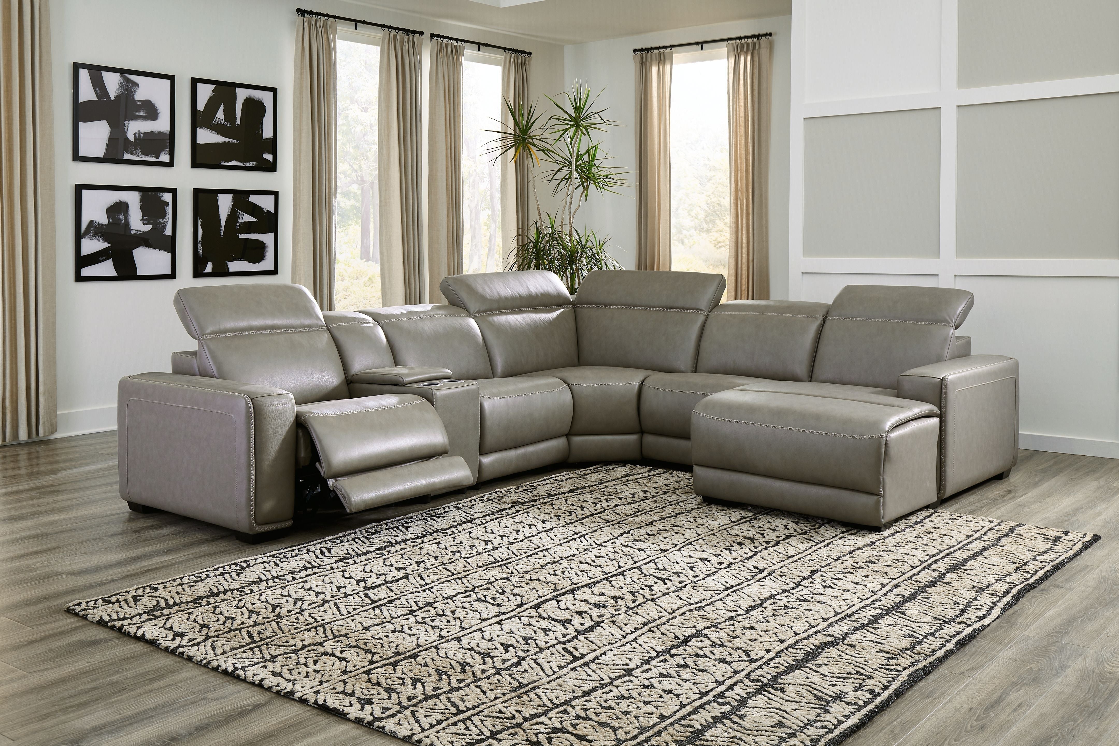 Correze Gray Leather Power Reclining Sectional-Reclining Sectionals-American Furniture Outlet