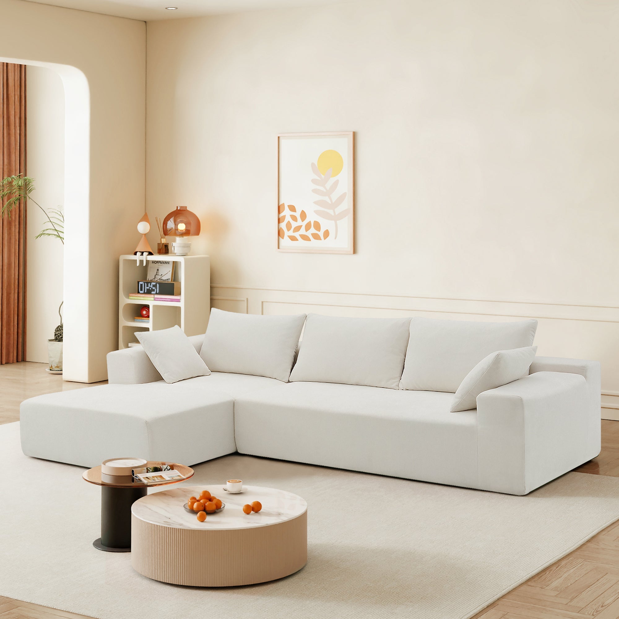 Cozy White L-Shape Chenille Sectional - Modern Modular Sleeper Sofa-Stationary Sectionals-American Furniture Outlet