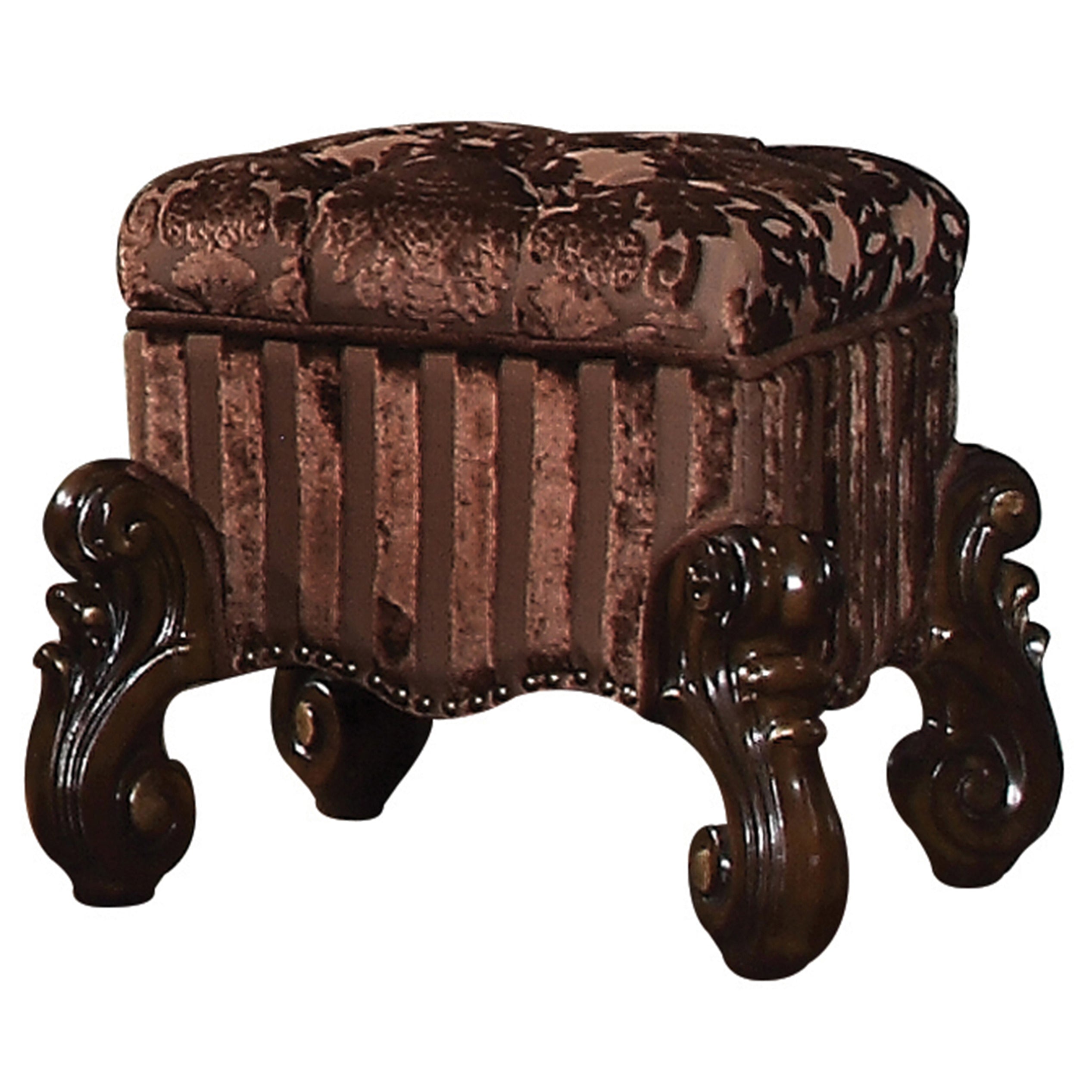 Brown Cherry Oak Vanity Stool Nailhead Trim