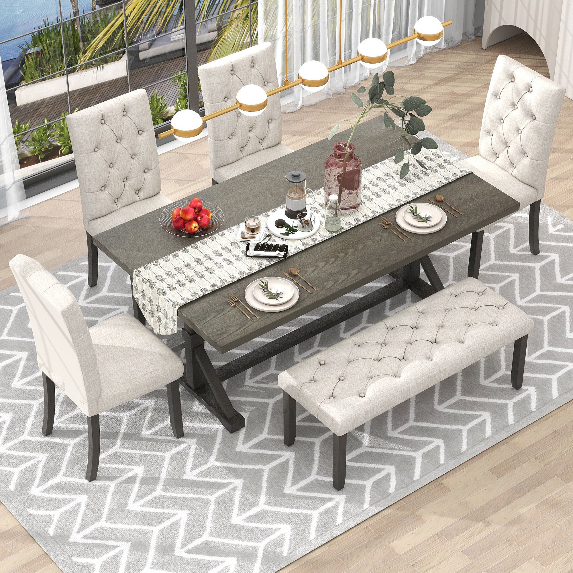 6-Pc Farmhouse Dining Set - Gray