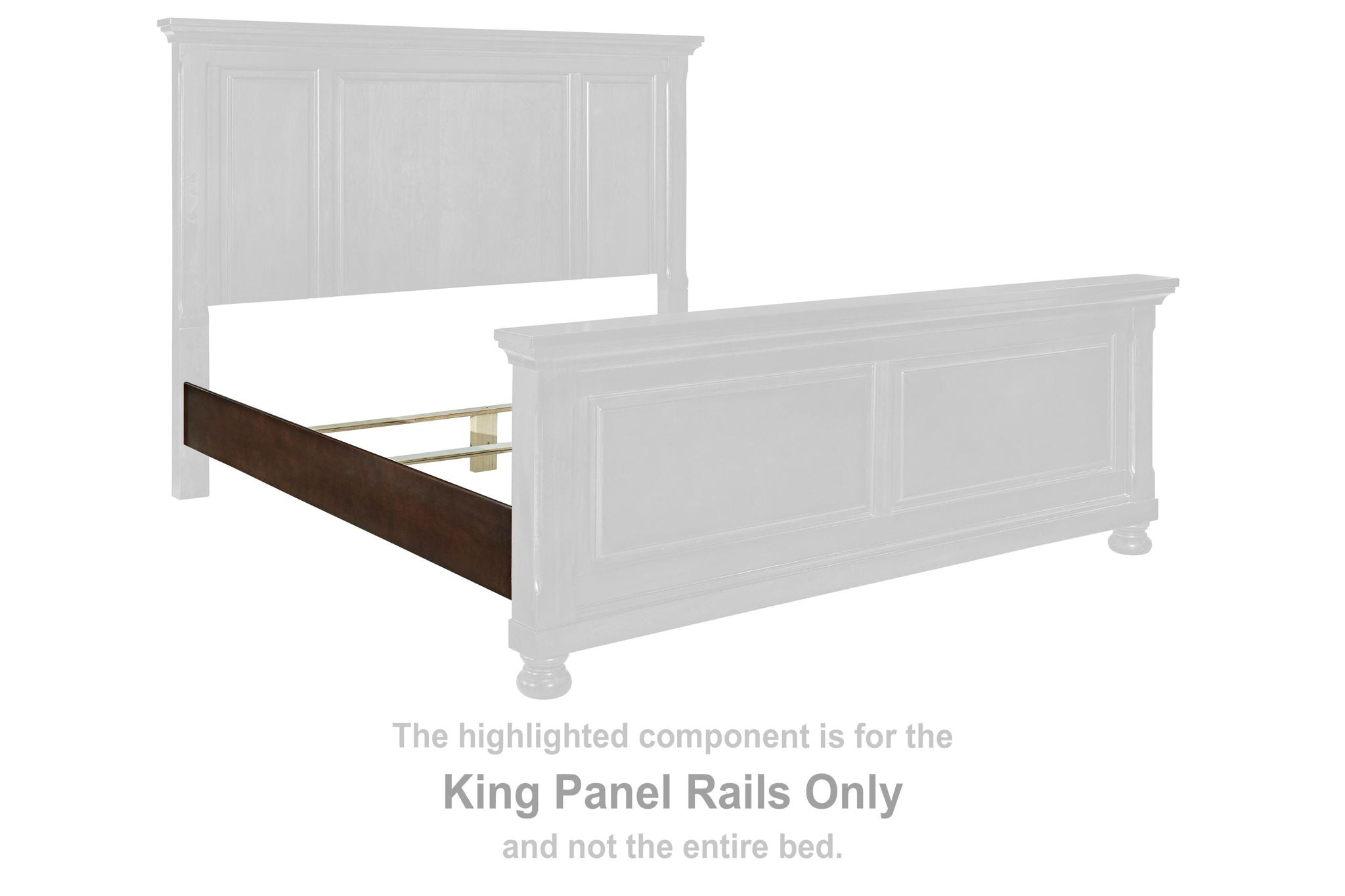 King panel rail in rustic brown wood with flat panel design and bracket mounting