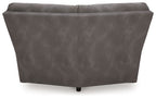 Dark gray upholstered wedge sofa section with smooth back panel and low base