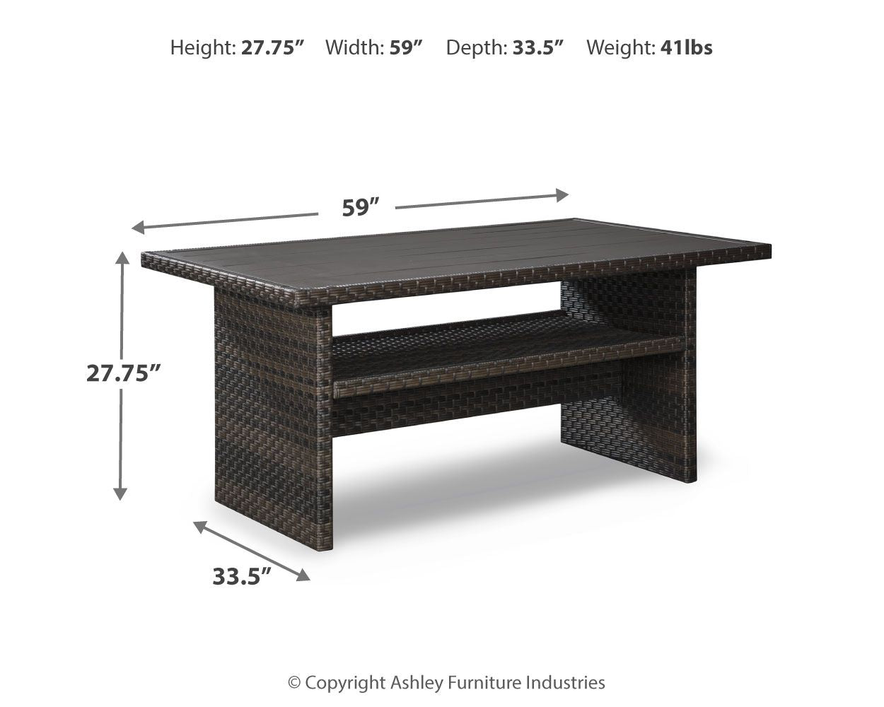 Dark brown multi-use table, 59"W x 27.75"H x 33.5"D