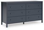 6-drawer dresser with dark blue panels and round knobs