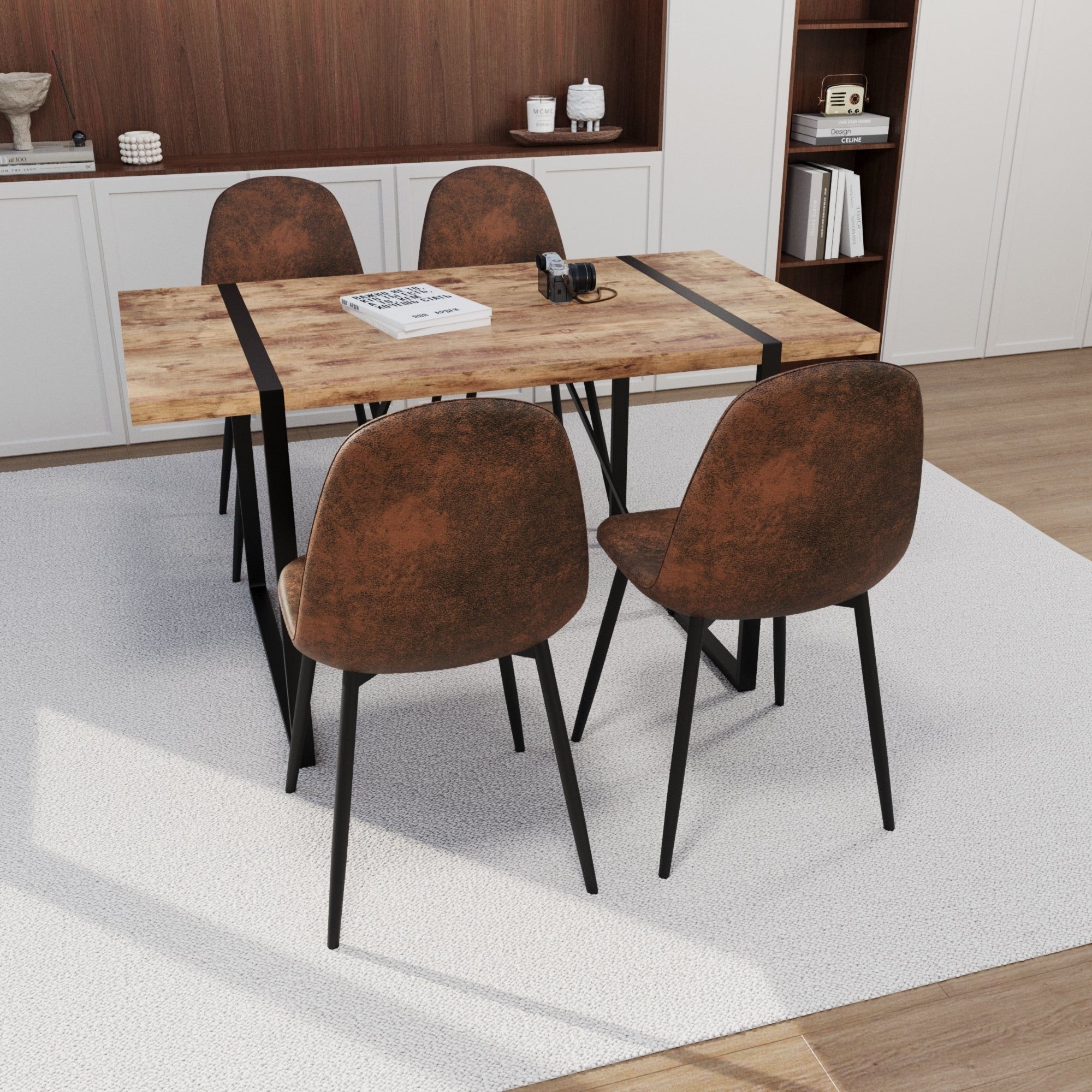 55" Dark Wood Dining Table & 4 Chairs Set