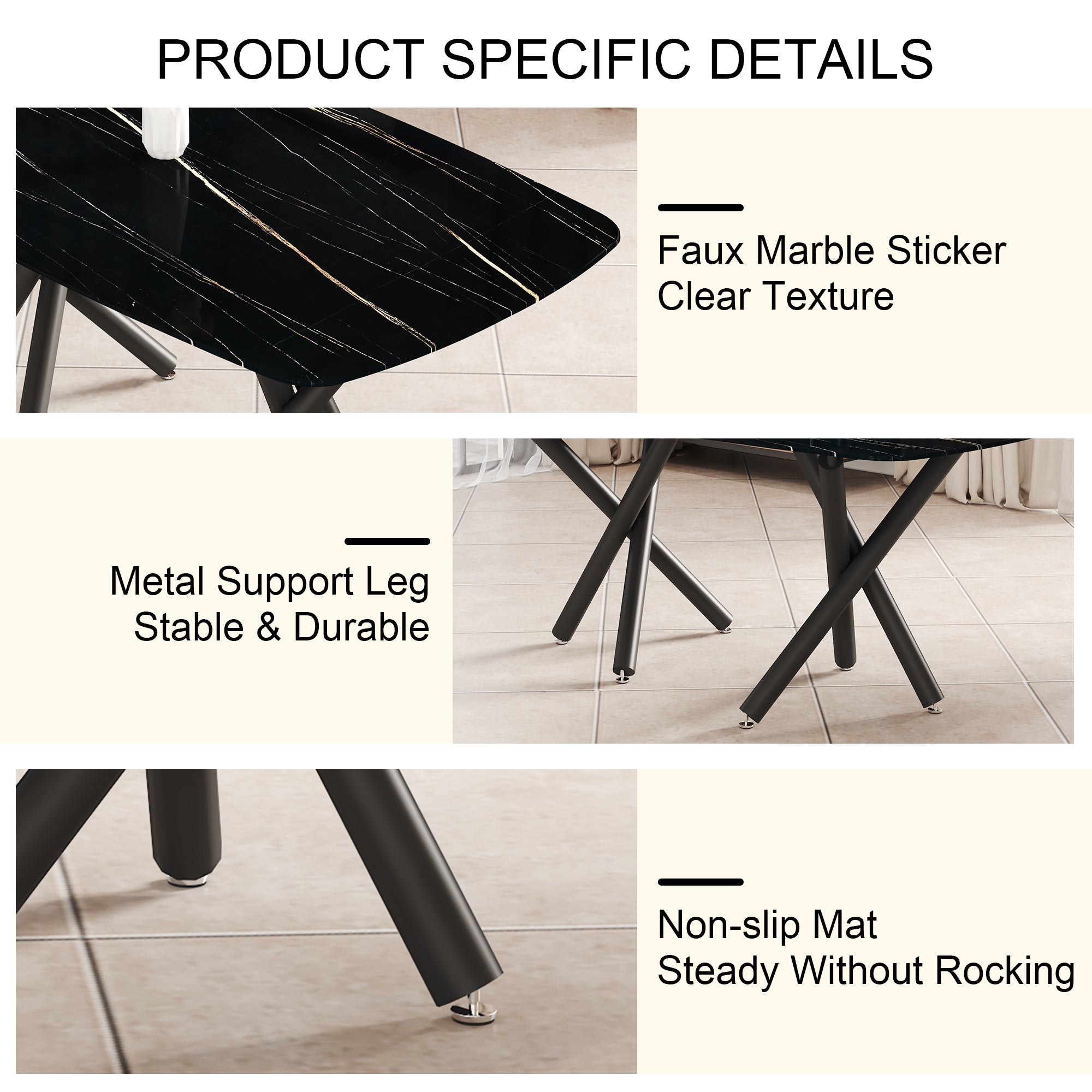 Black Marble Dining Table Set for 6