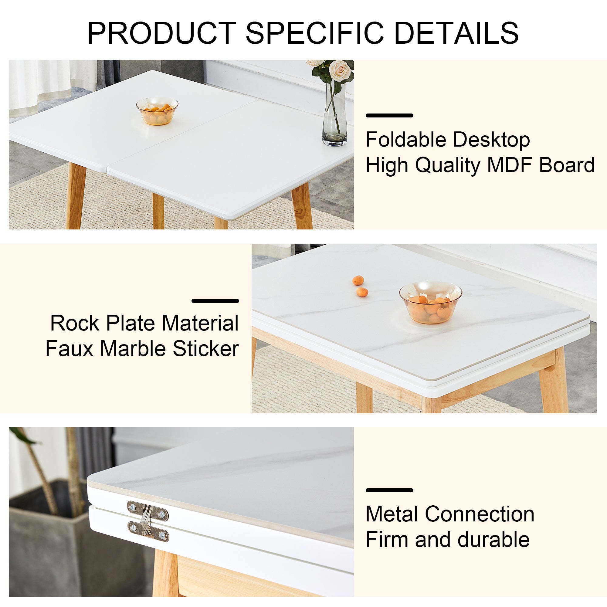 Foldable Sintered Stone Table - Rubber Wood Legs