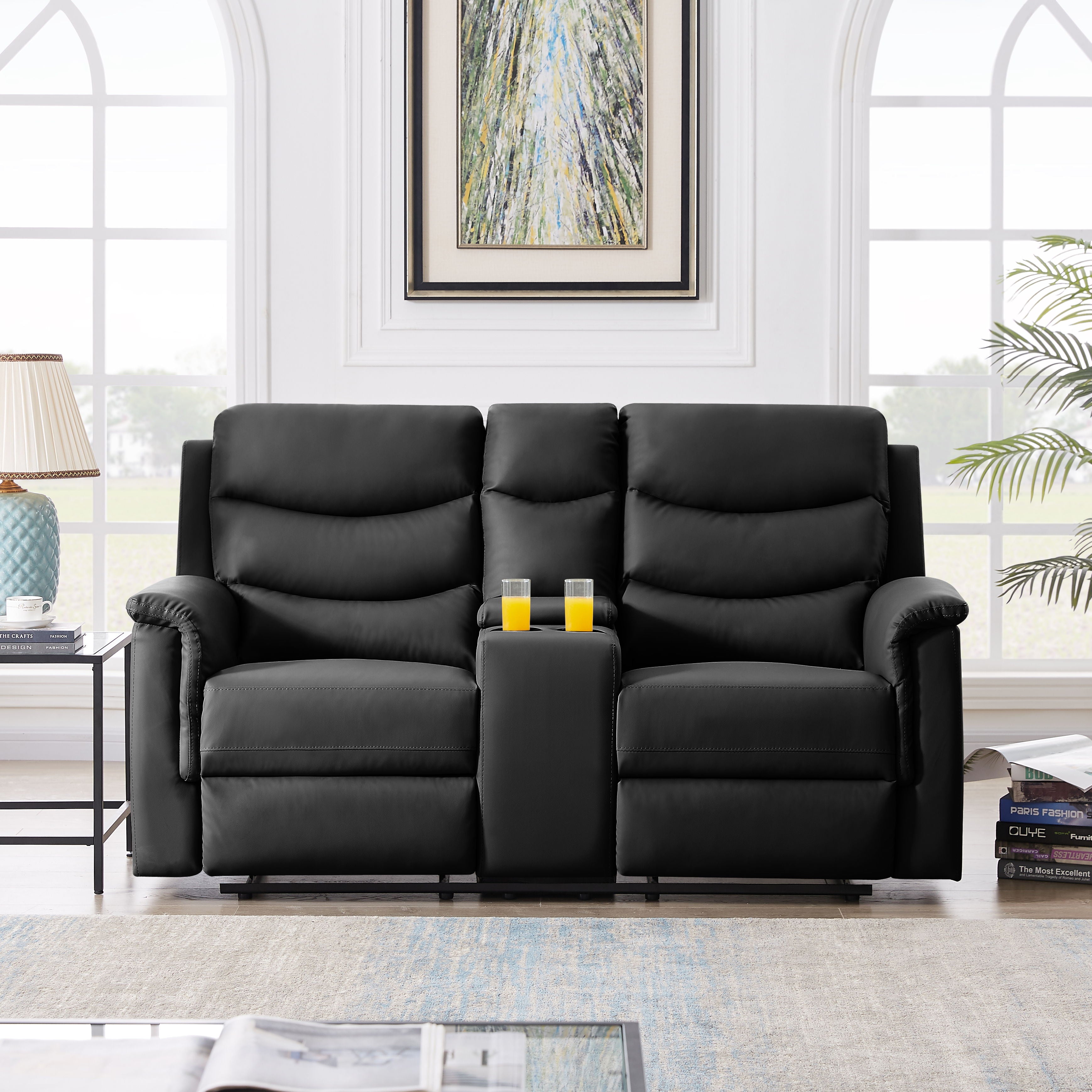 2-Seater Motion Sofa - Black PU
