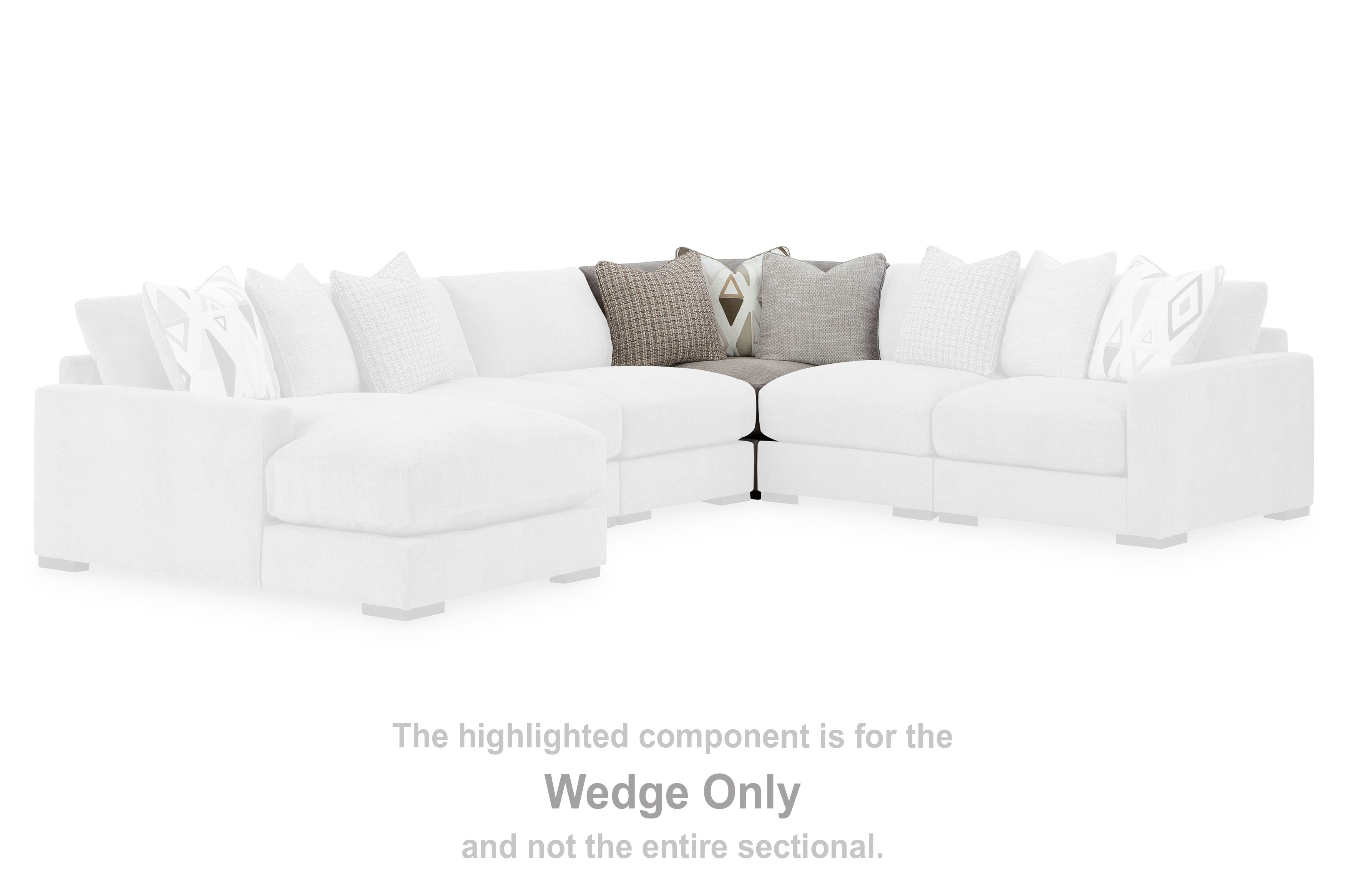 Aslan Court wedge sectional chair in white fabric with multiple back cushions