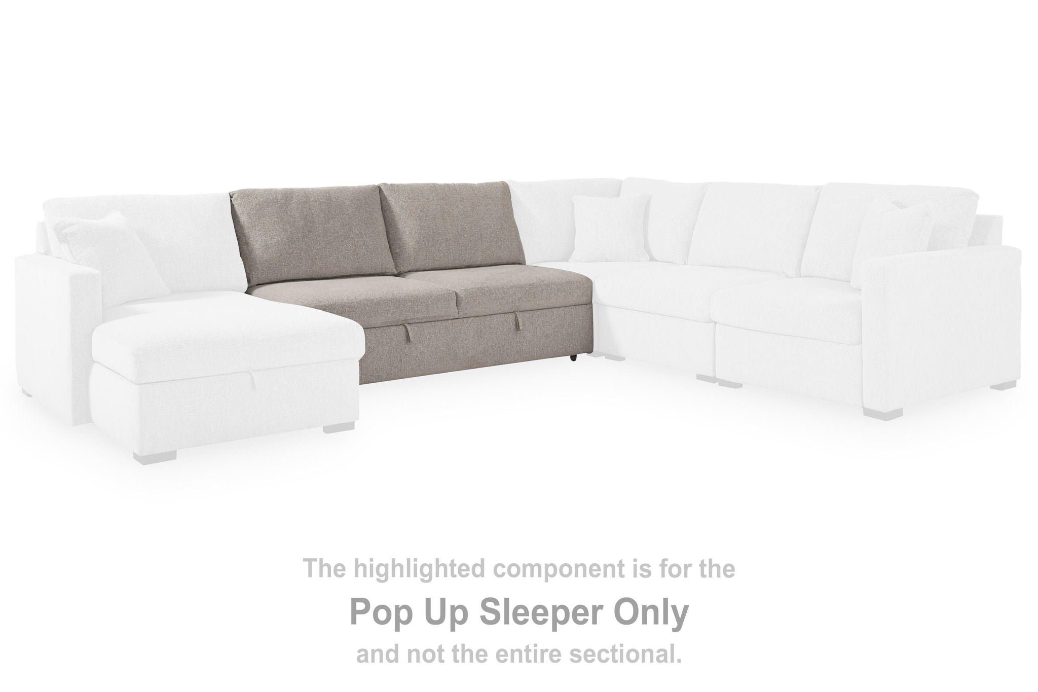Flint gray pop-up sleeper component highlighted on a white sectional sofa