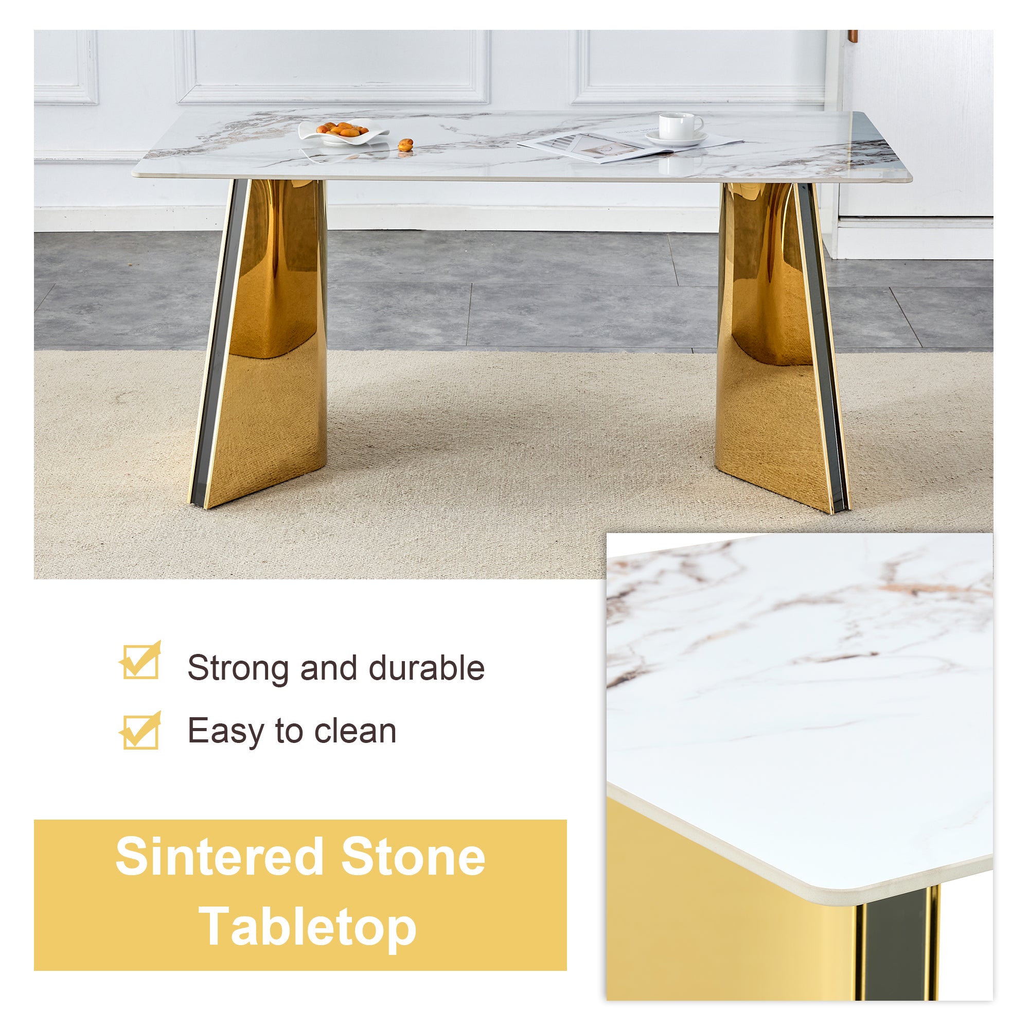 Jade Stone Dining Table & 4 White Chairs