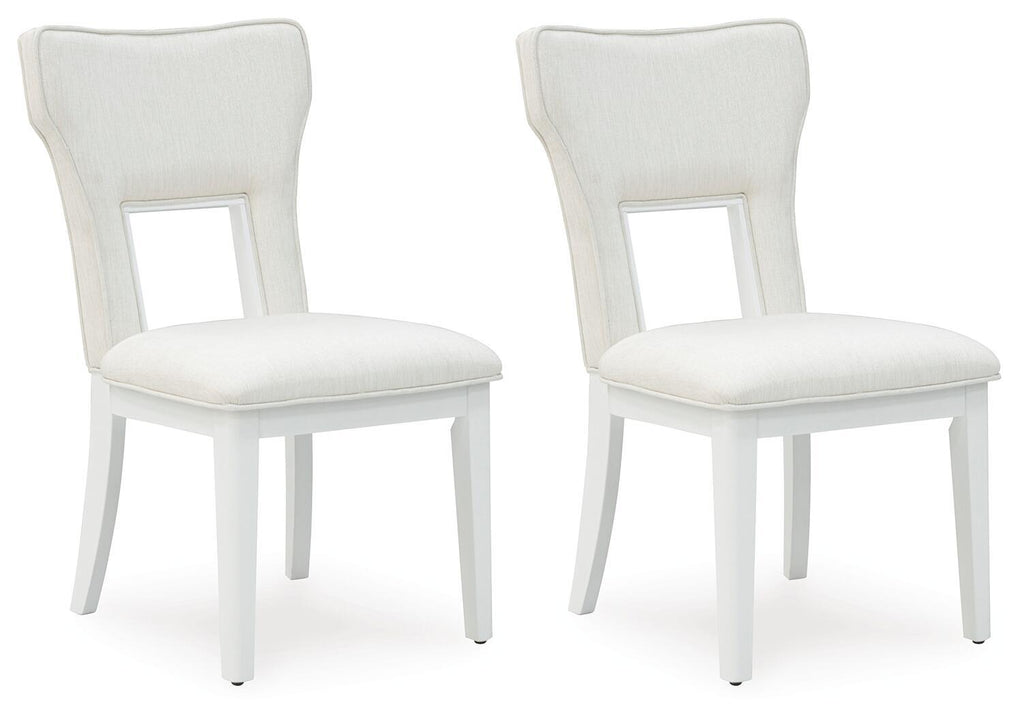 White upholstered dining side chairs, padded seat and back, tapered legs (set of 2)