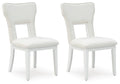 White upholstered dining side chairs, padded seat and back, tapered legs (set of 2)