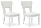 White upholstered dining side chairs, padded seat and back, tapered legs (set of 2)