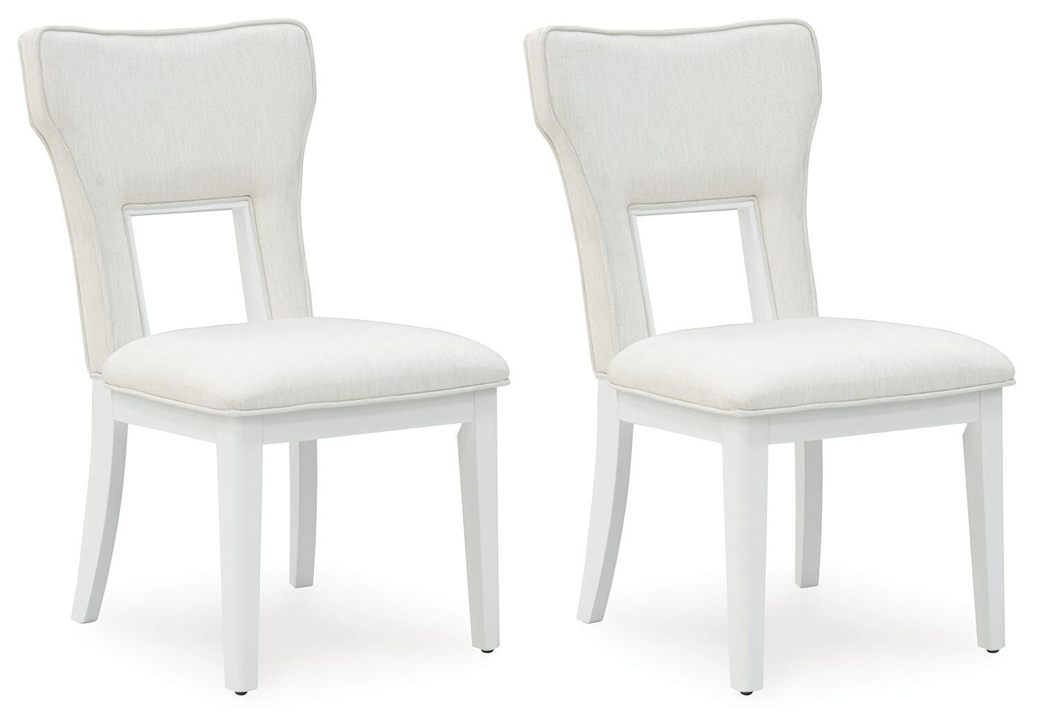 White upholstered dining side chairs, padded seat and back, tapered legs (set of 2)