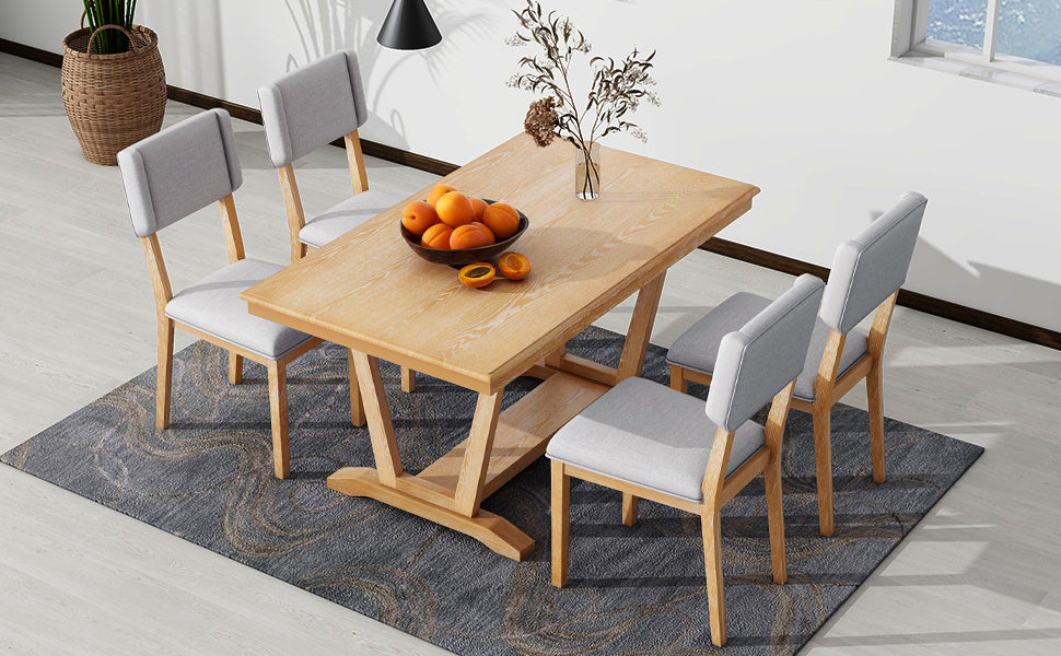 Rustic 5-Piece Dining Set, 59" Table & 4 Chairs