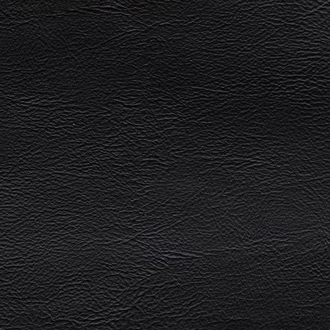 Black ottoman upholstery close-up with textured leather grain and fine seam stitching