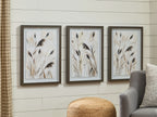 Set of 3 framed feather wall art prints, beige feathers with dark accents