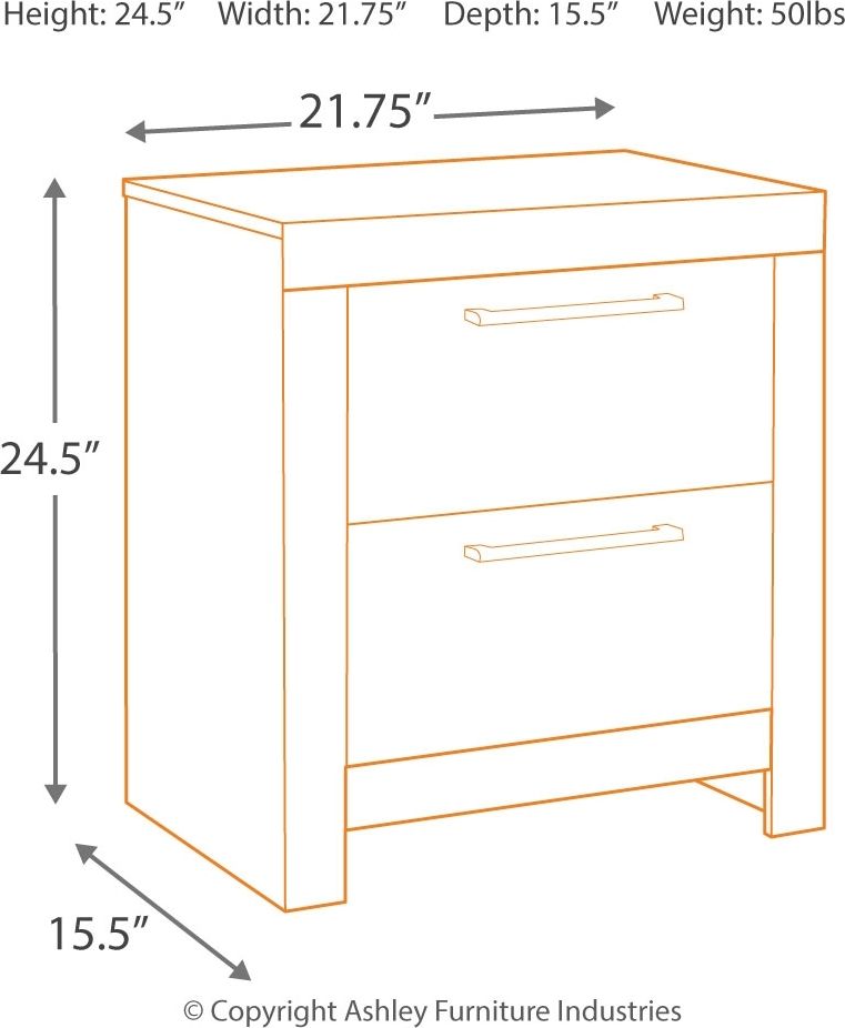 Nightstand dimensions diagram with two drawer layout