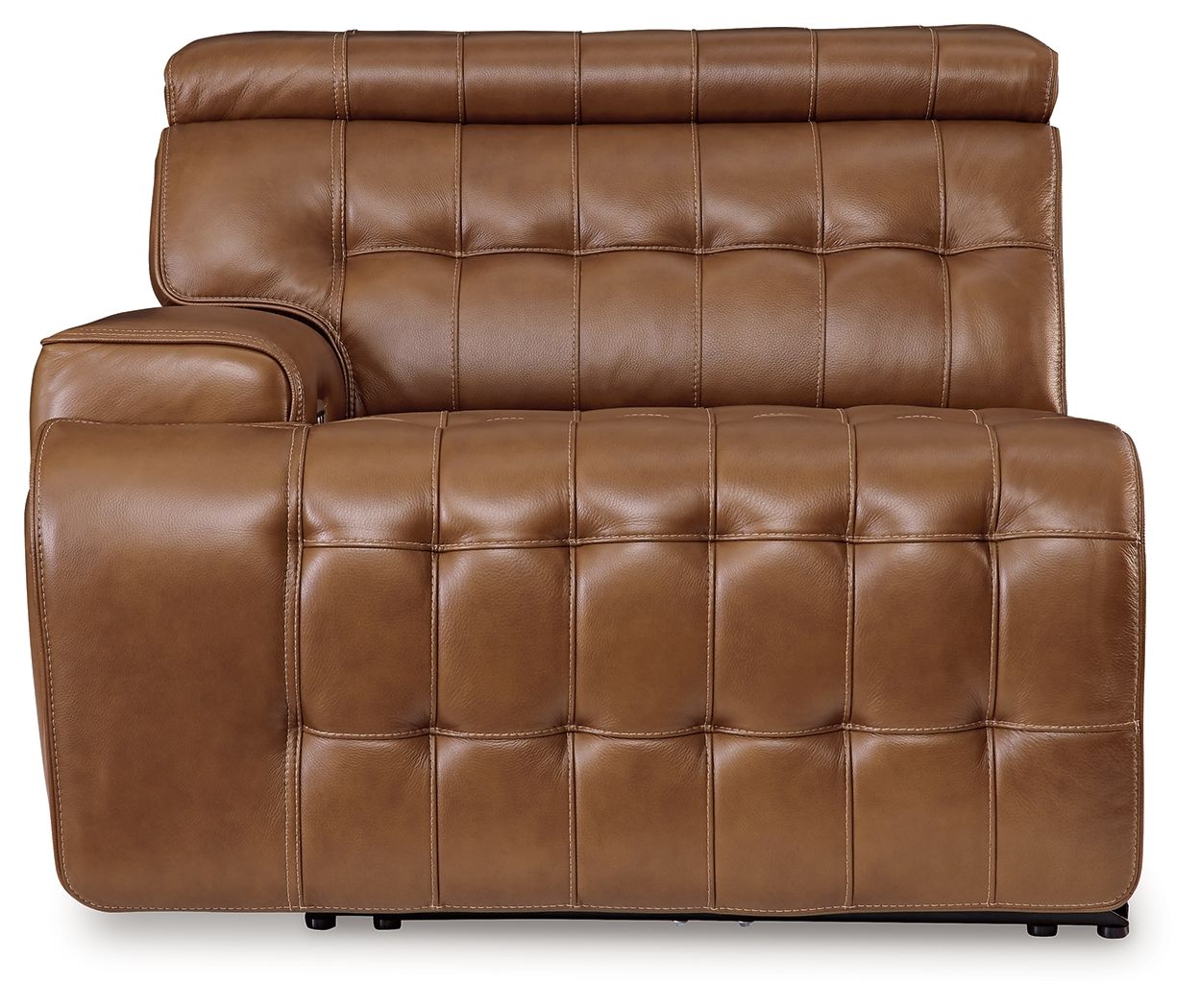 Chocolate brown leather power recliner with high padded back and button-tufted panels