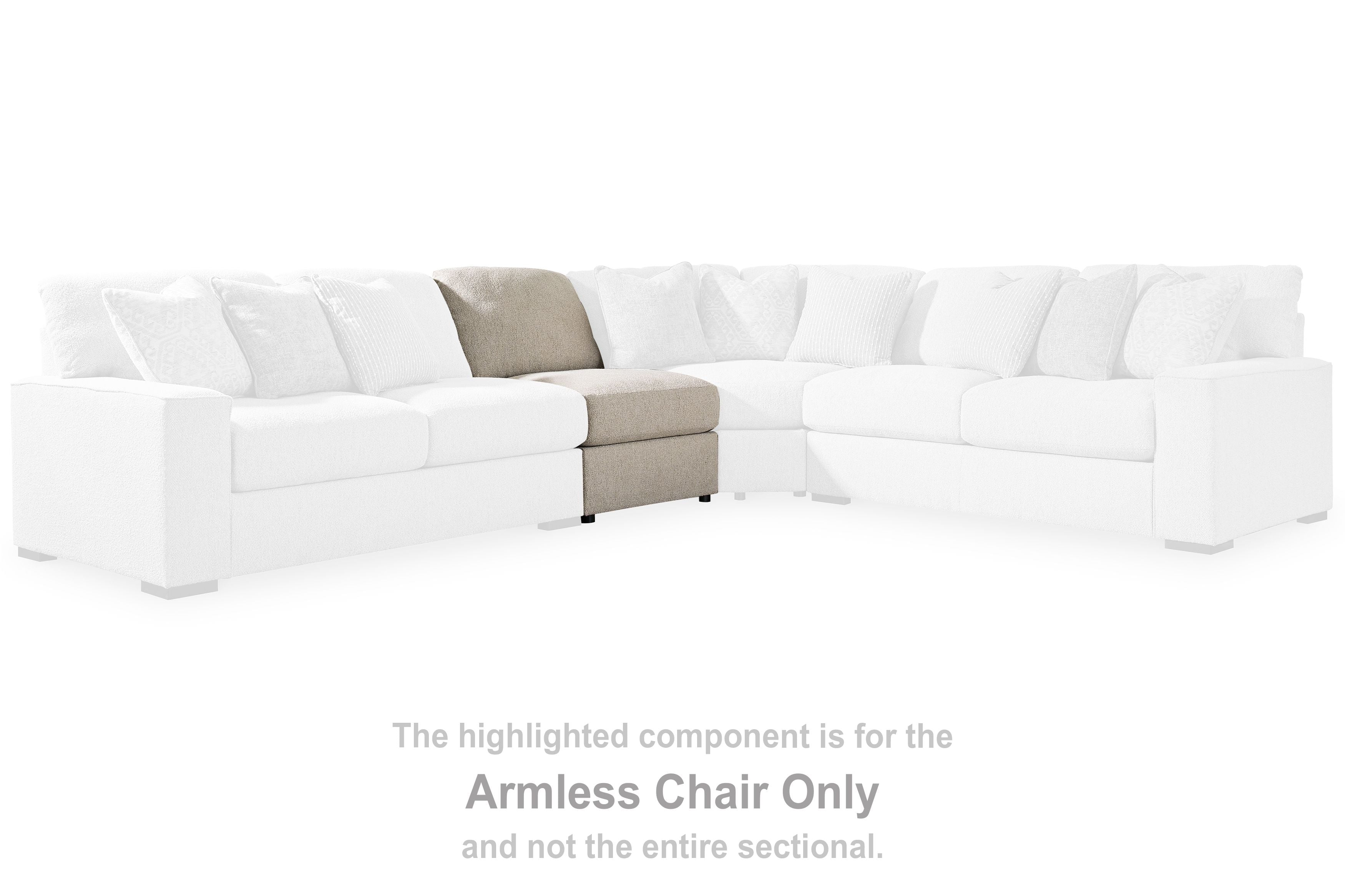 Highlighted sand armless chair component in sectional layout with padded seat