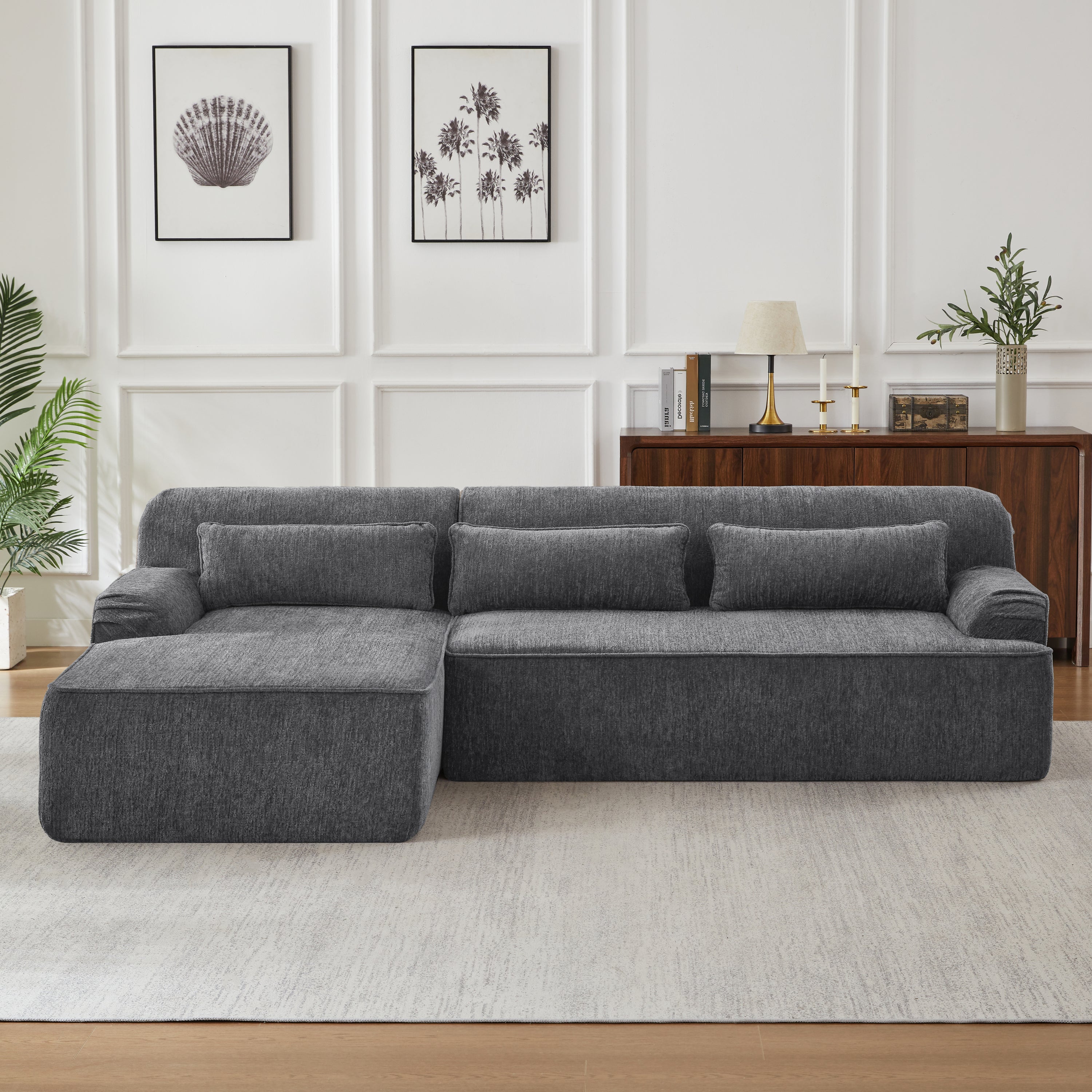 Chenille L-Shape Luxury Sectional Sofa: Comfy Oversized Sleeper