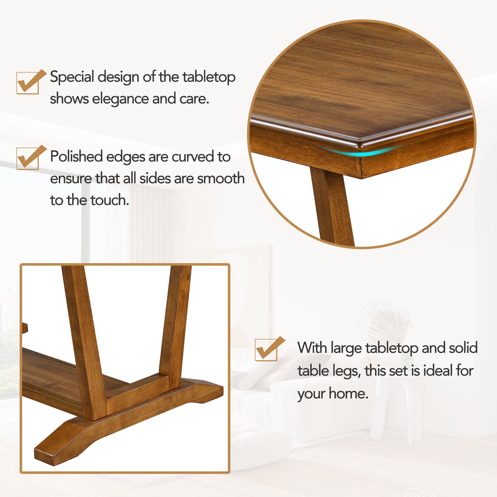 Rustic 5-Piece Dining Table Set, 59"