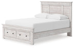 White panel storage bed with two drawer fronts and slatted mattress support