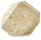 Beige speckled geometric sculpture, faceted polygon form