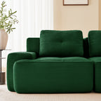 Green corduroy modular sectional sofa with seat and back cushions, ottoman corner