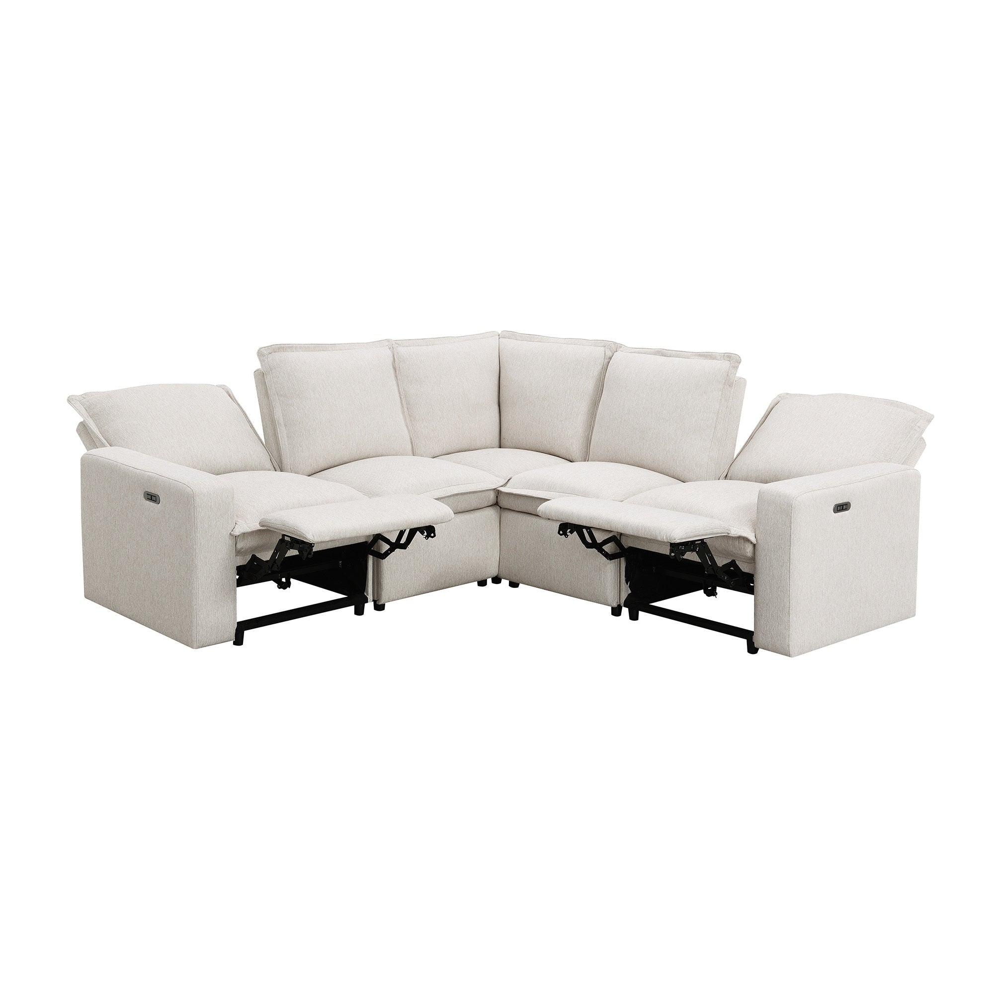 Beige Power Recliner Sectional - USB, Soft, Home Theater