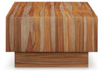 Brown wood rectangular cocktail table with striped grain top
