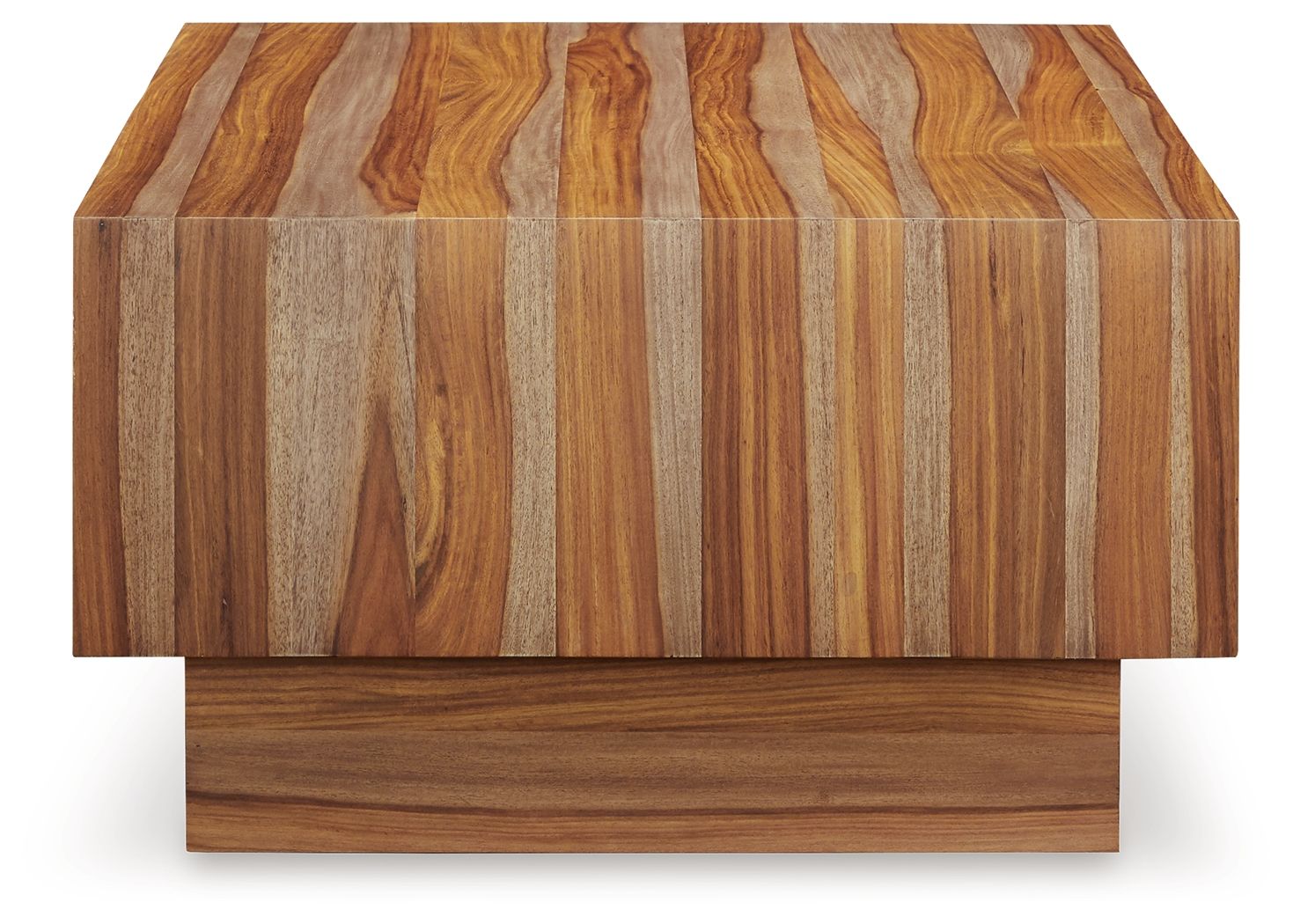 Brown wood rectangular cocktail table with striped grain top