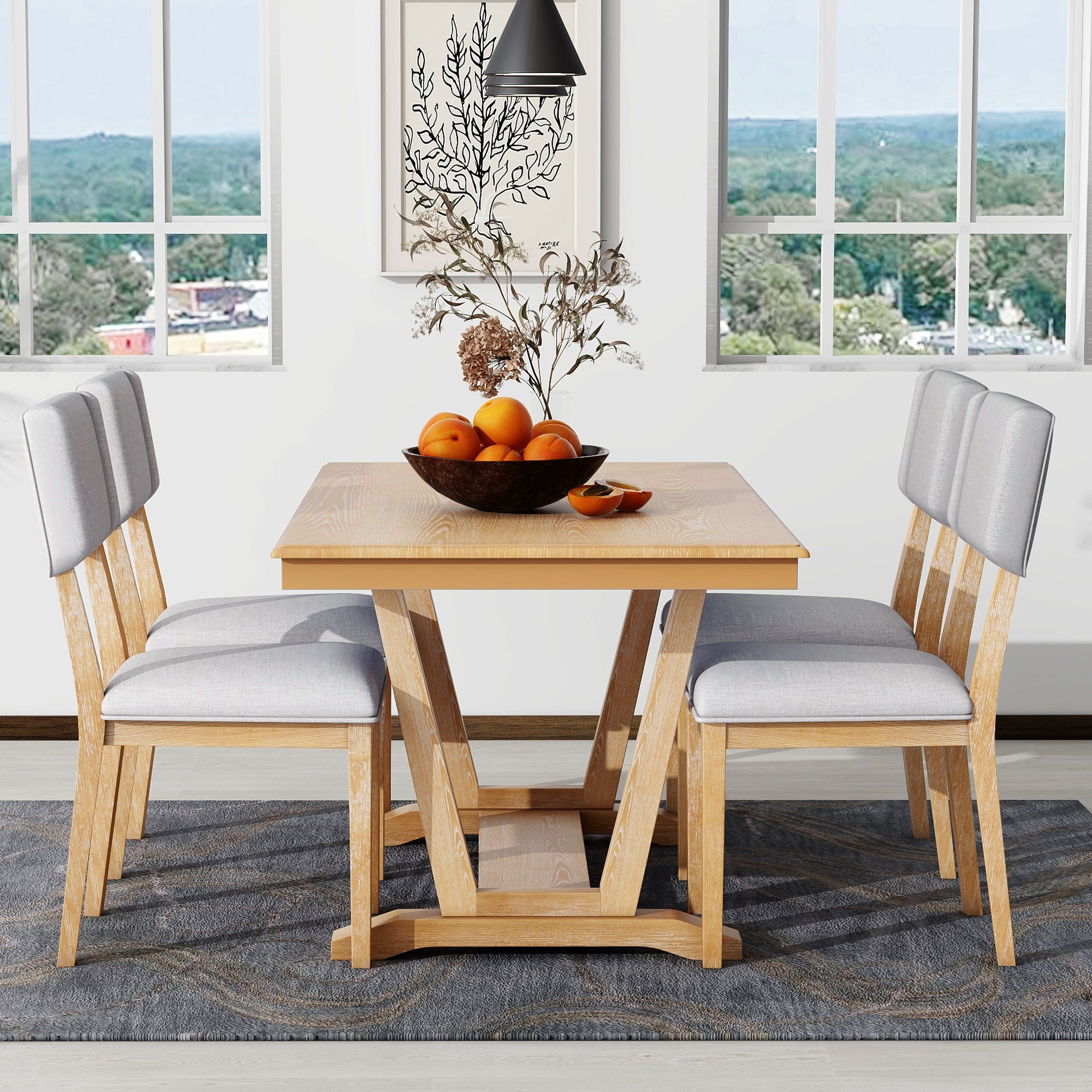 Rustic 5-Piece Dining Set, 59" Table & 4 Chairs
