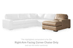 Upholstered corner chaise component with padded arms and back cushion, dark taupe.
