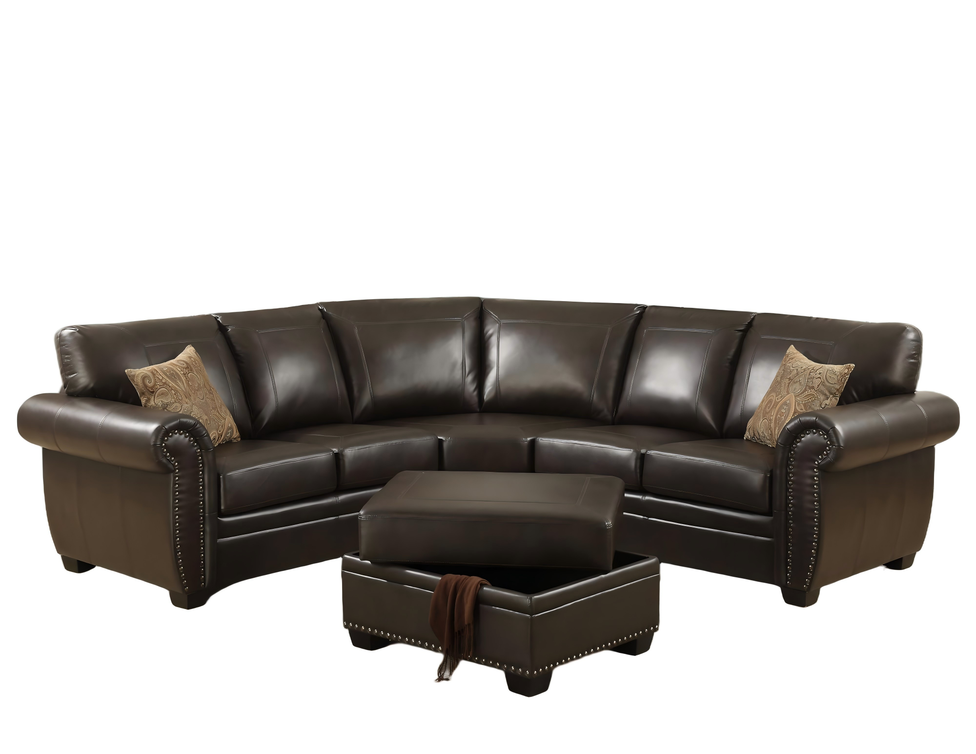 Sectional Leather Sofa - Brass Trim, Wood Frame, Family
