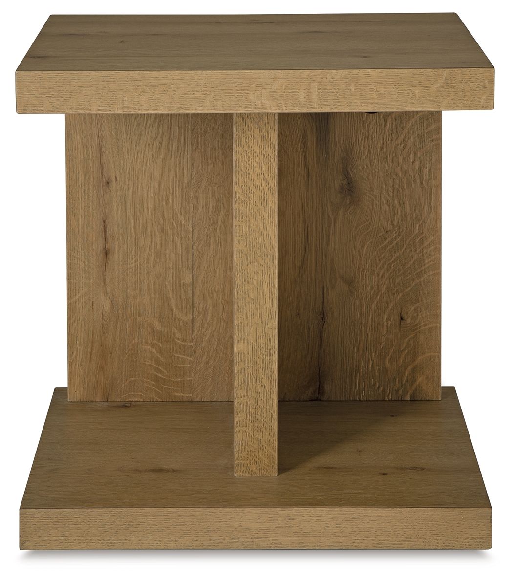 Brinstead chair side end table in light brown wood with two-level open design