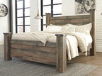 Brown king poster bed rails with headboard and footboard