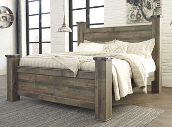 Brown king poster bed rails with headboard and footboard