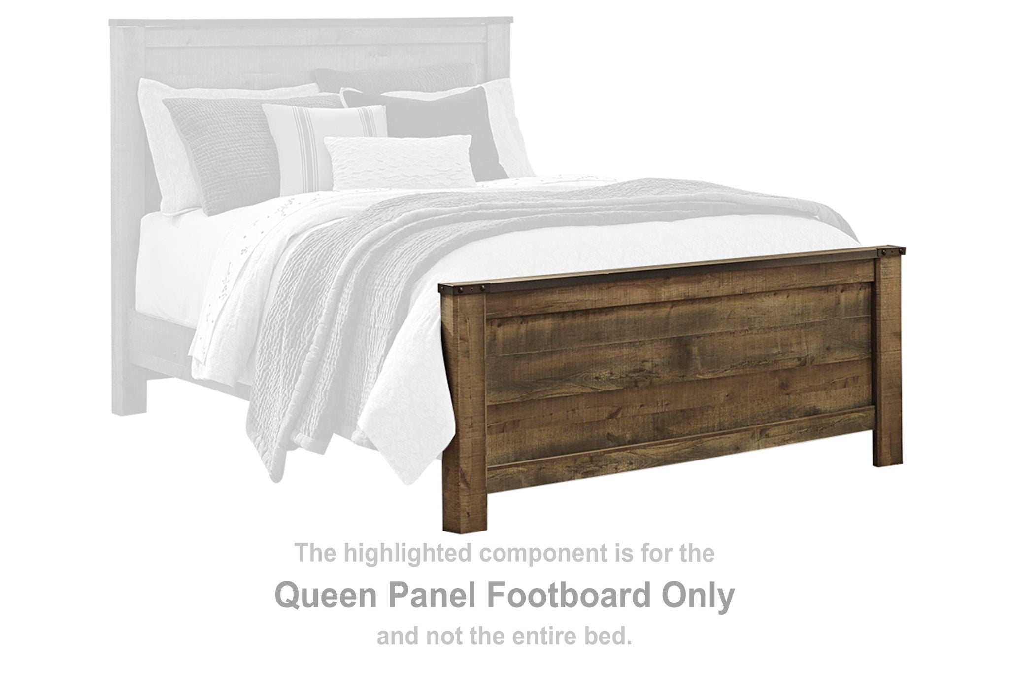 Queen panel footboard, dark brown solid wood with simple rectangular paneling
