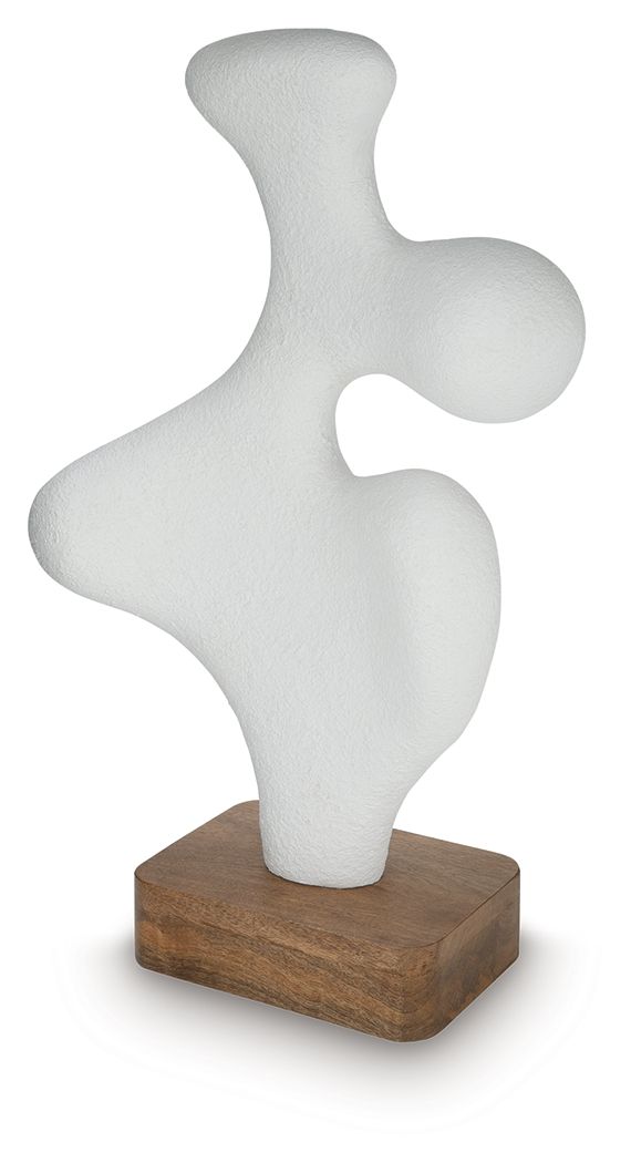 Lavarsen white abstract sculpture with rounded shapes on wooden pedestal base